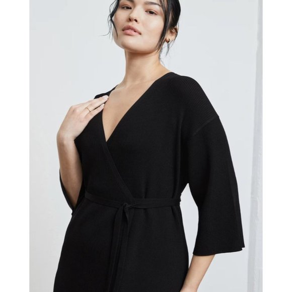 Everlane The Ribbed Wrap Midi Dress in Black Large Womens - Picture 5 of 13